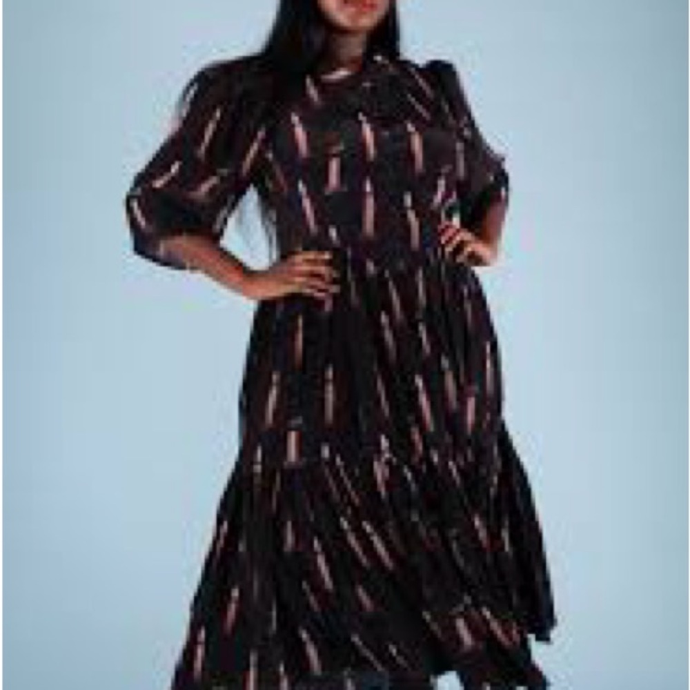 Samantha Pleet Black and Pink Long Sleeve Dress
